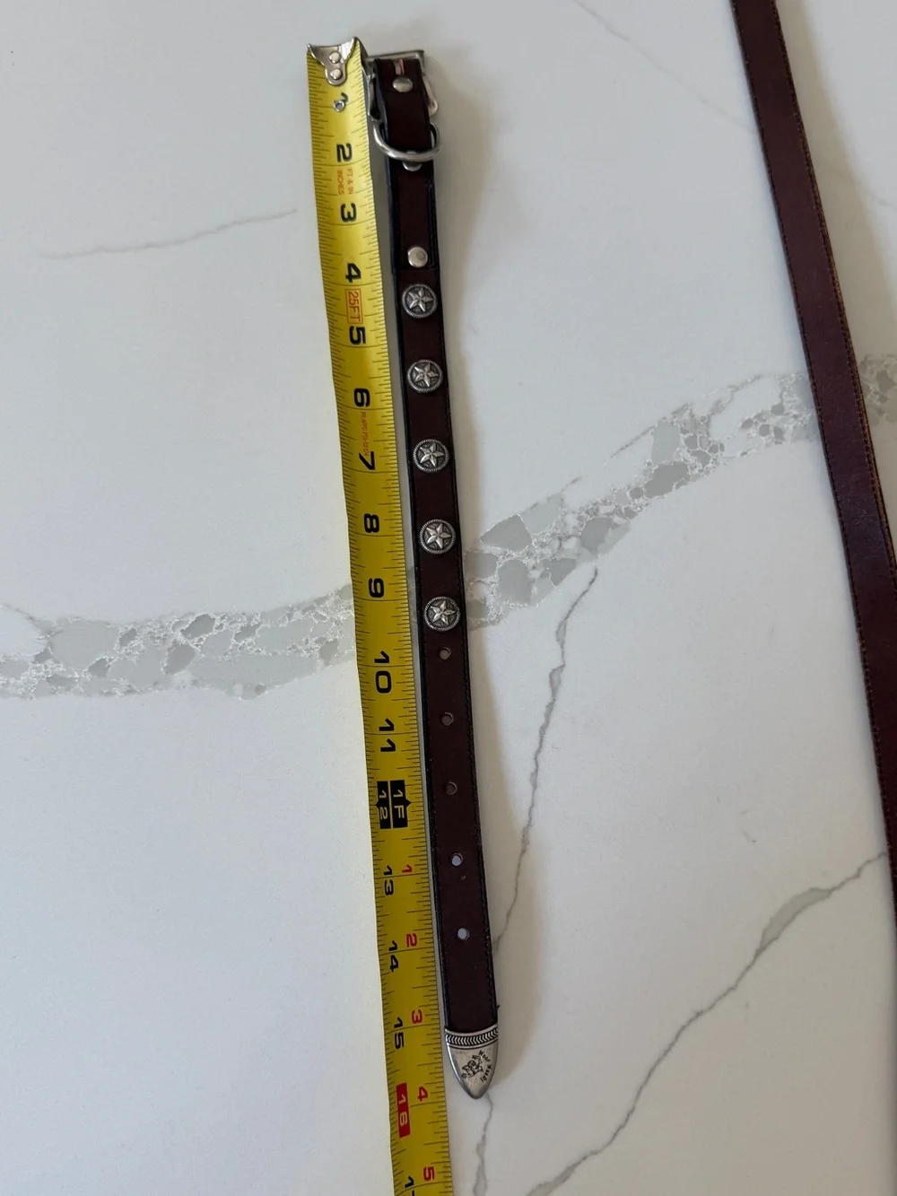 Brown Leather Dog Collar and Leash with Star Stud Accents